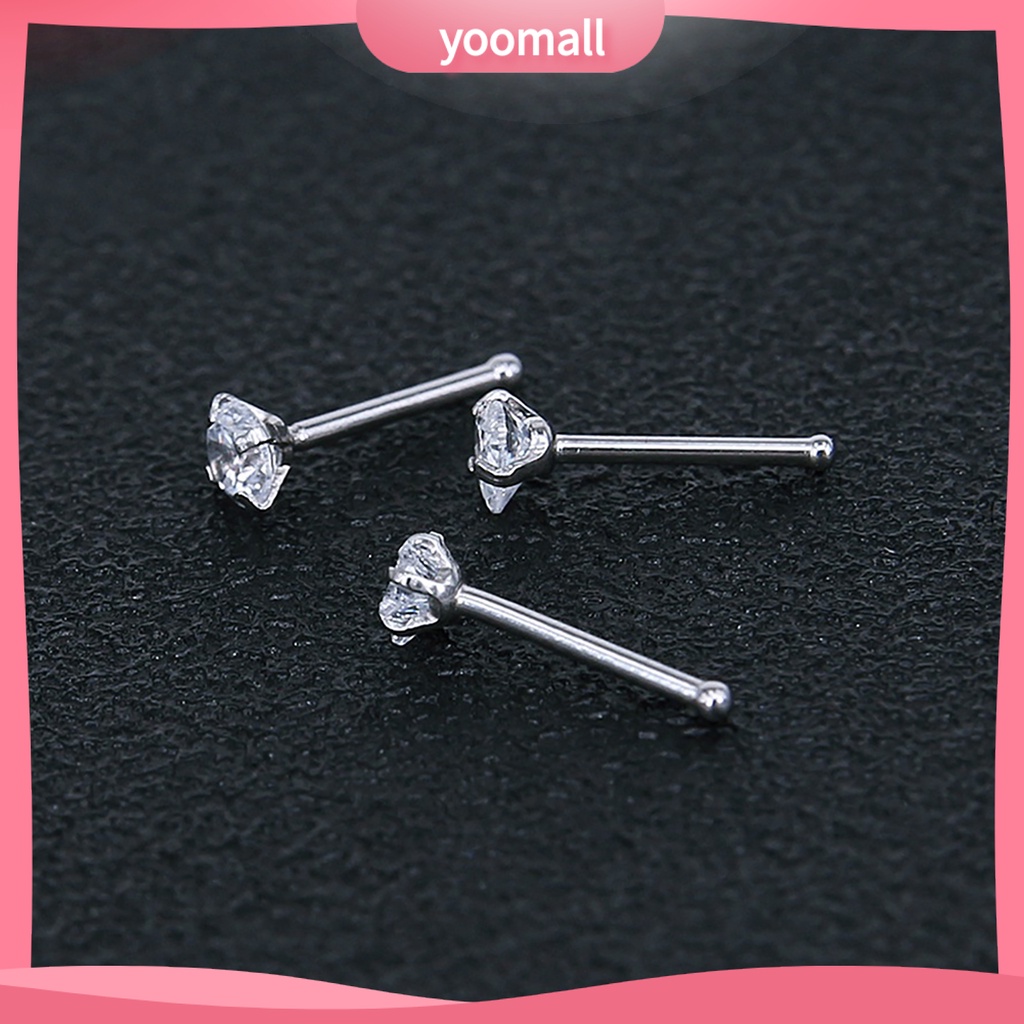 Bộ 3 Khuyên Mũi Bằng Thép Không Gỉ Đính Đá Zircon Hình Ngôi Sao / Trái Tim