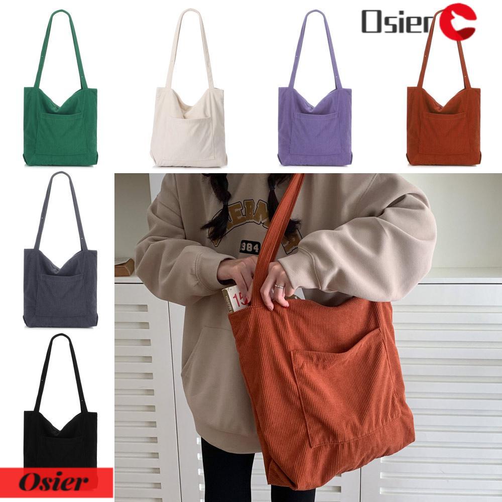 OSIER1 Túi Tote Đi Học / Du Lịch Sức Chứa Lớn Bằng Vải Nhung Kẻ Cho Nữ