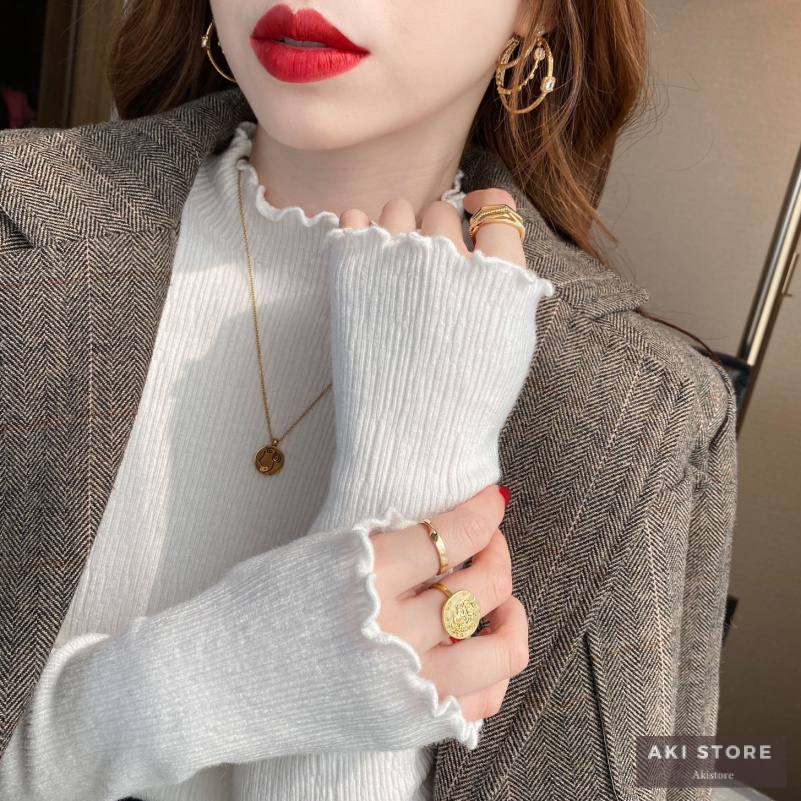 Áo Sweater Dệt Kim Cổ Lọ Thời Trang Thu Đông Mới Cho Nữ