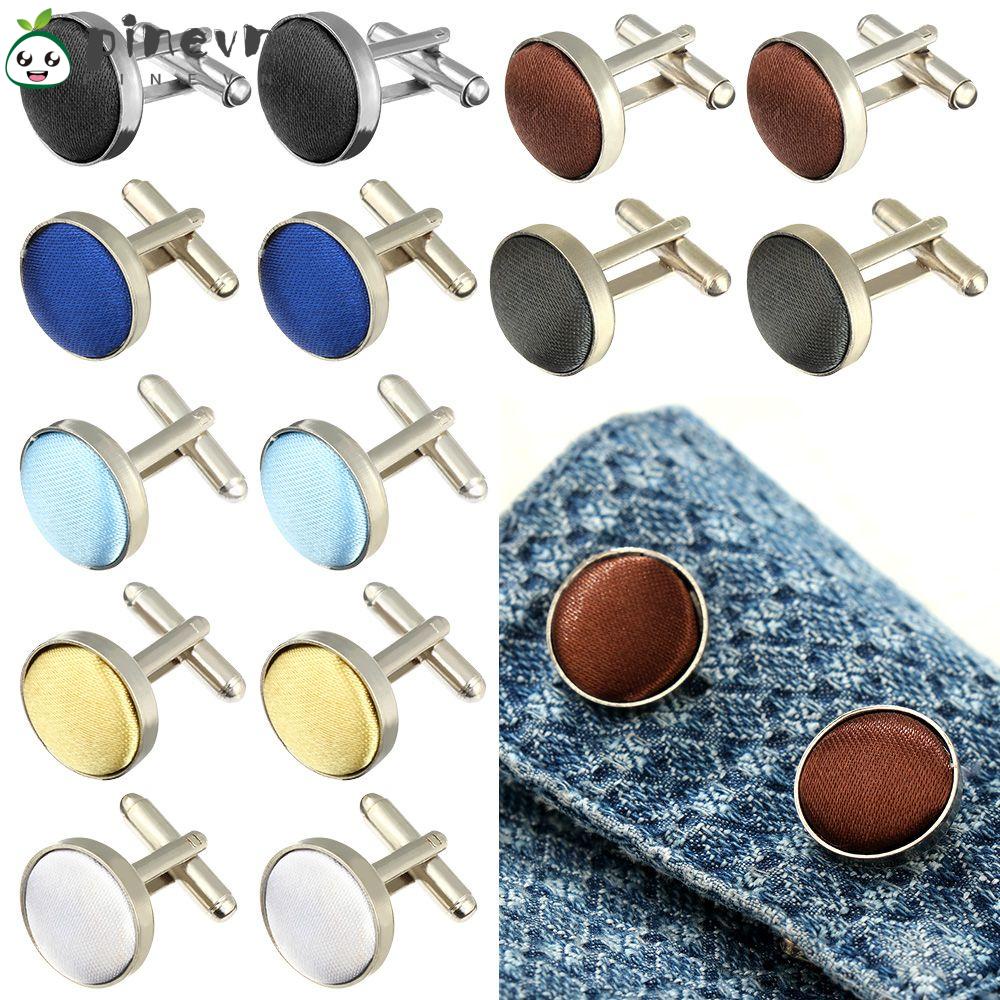 PINEVN Khuy Măng Sét Tròn Màu Trơn Phong Cách Pháp Sang Trọng Dành Cho Nam