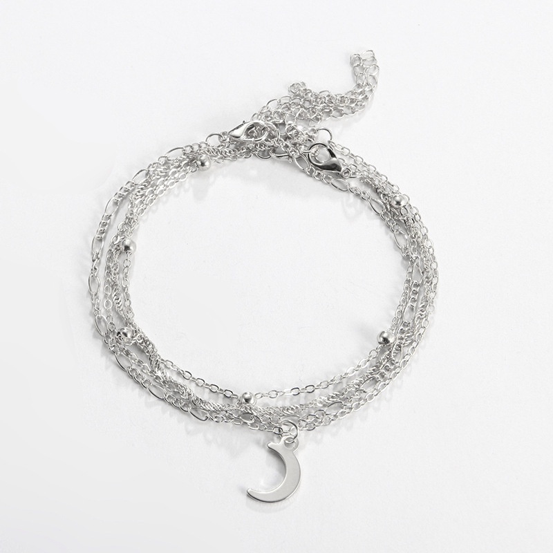 Ygt Set 4 Lắc Chân Mạ Bạc 925 Hình Mặt Trăng Thời Trang Đi Biển Mùa Hè Cho Nữ