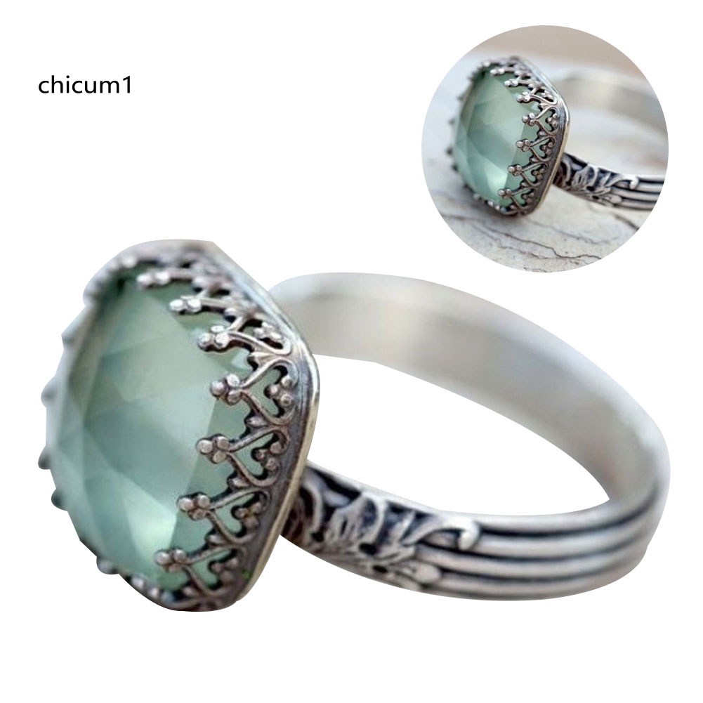 Nhẫn Đính Hôn Nữ Mặt Đá Mặt Trăng Hình Vuông Phong Cách Vintage