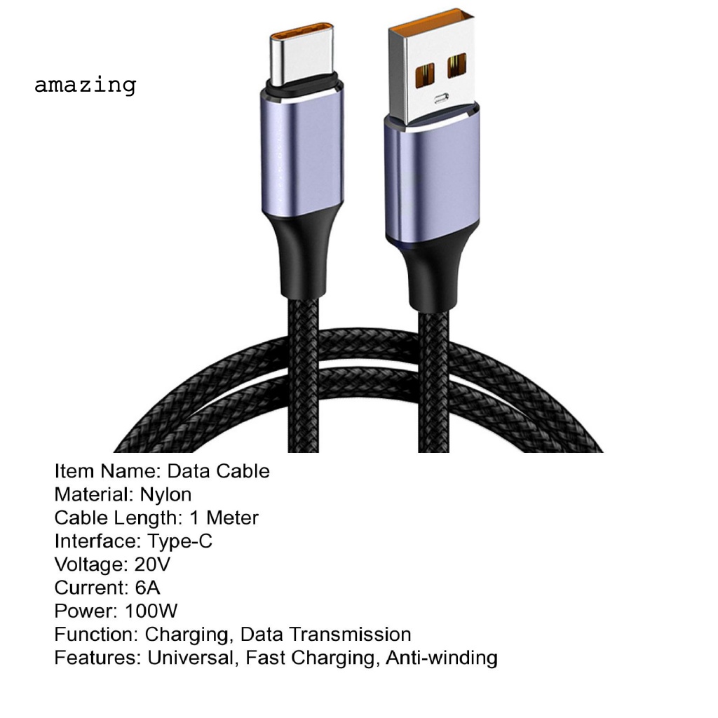 Dây Cáp Sạc Nhanh USB Type-C 6A 100W Chống Rối Dành Cho Điện Thoại Di Động