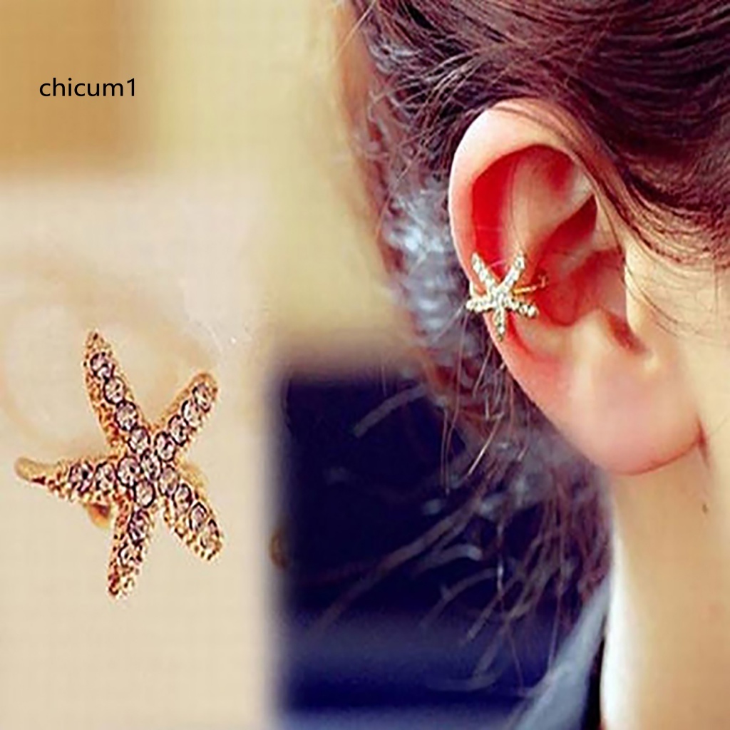 1 Khuyên Kẹp Vành Tai Hình Sao Biển Đính Đá Thời Trang