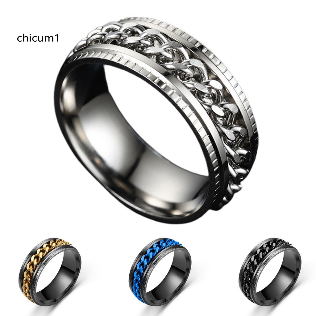 Nhẫn Thời Trang Kiểu Dây Xích Dát Đá Bóng Đơn Giản Cho Nam