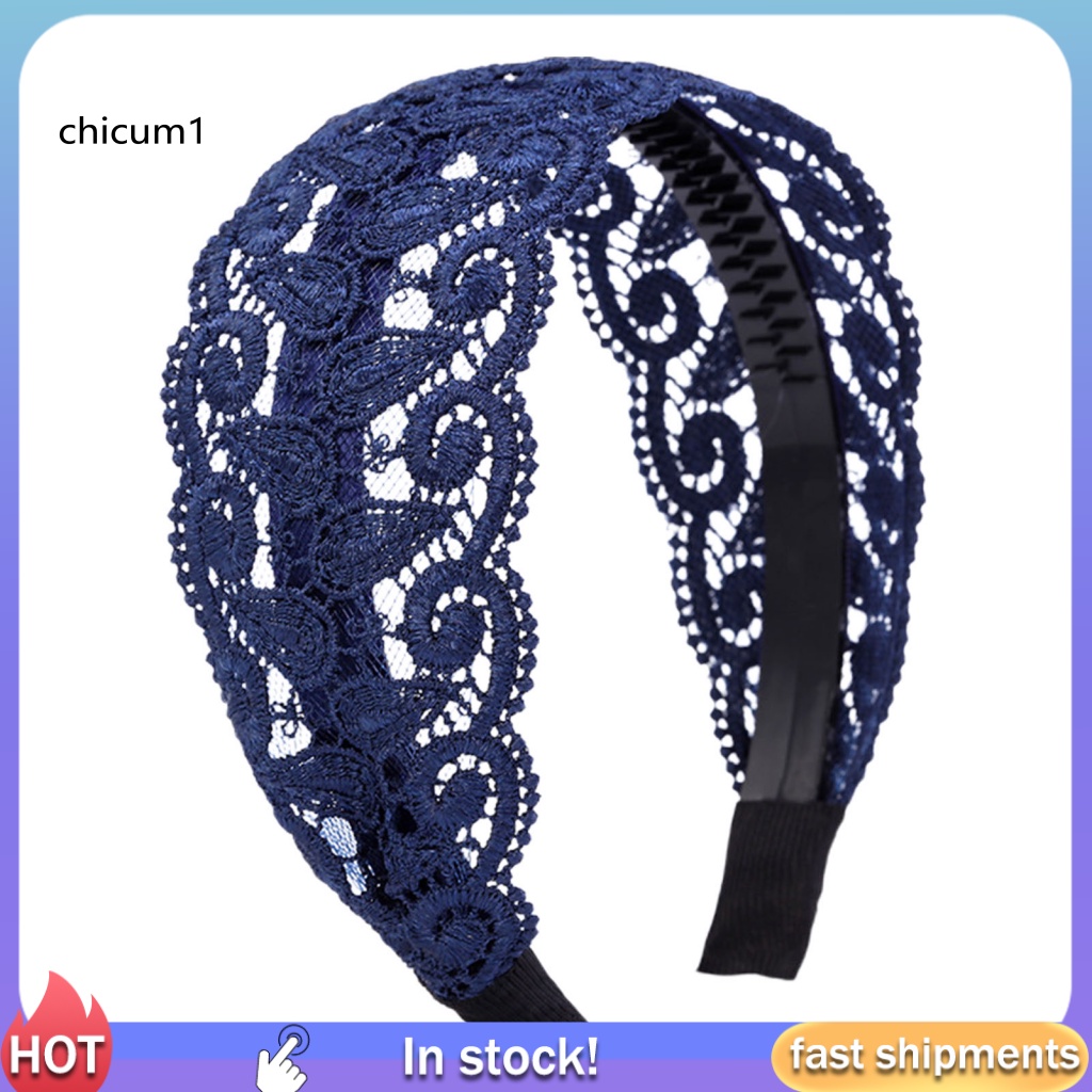 Băng Đô Cài Tóc CC Chống Trượt Thêu Ren Có Răng Bản Rộng Độ Bền Cao Thanh Lịch Cố Định Dành Cho Bạn Nữ Dự Tiệc