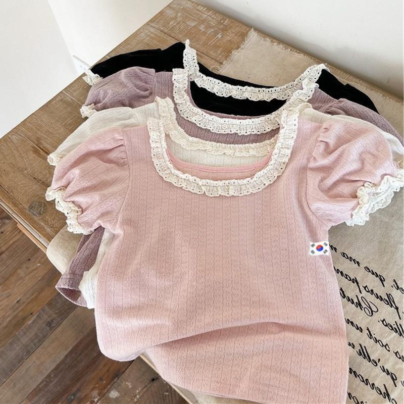 Áo Thun Cho Bé Gái Áo Thun Cotton Mỏng Dáng Rộng Tay Phồng Thời Trang Mùa Hè Phong Cách Hàn Quốc Cho Bé Gái