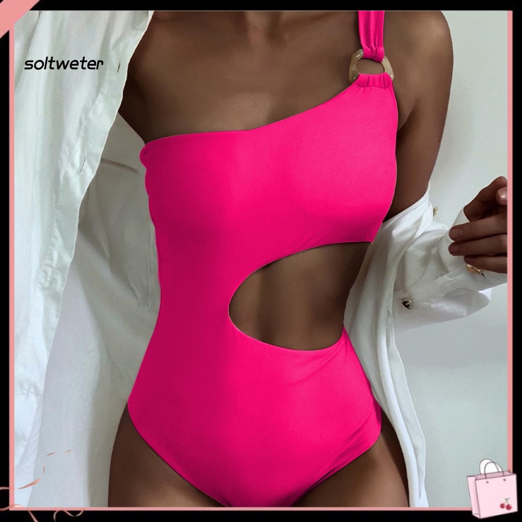 Bộ Đồ Bơi Một Mảnh Hở Vai Màu Trơn Thời Trang Dành Cho Nữ