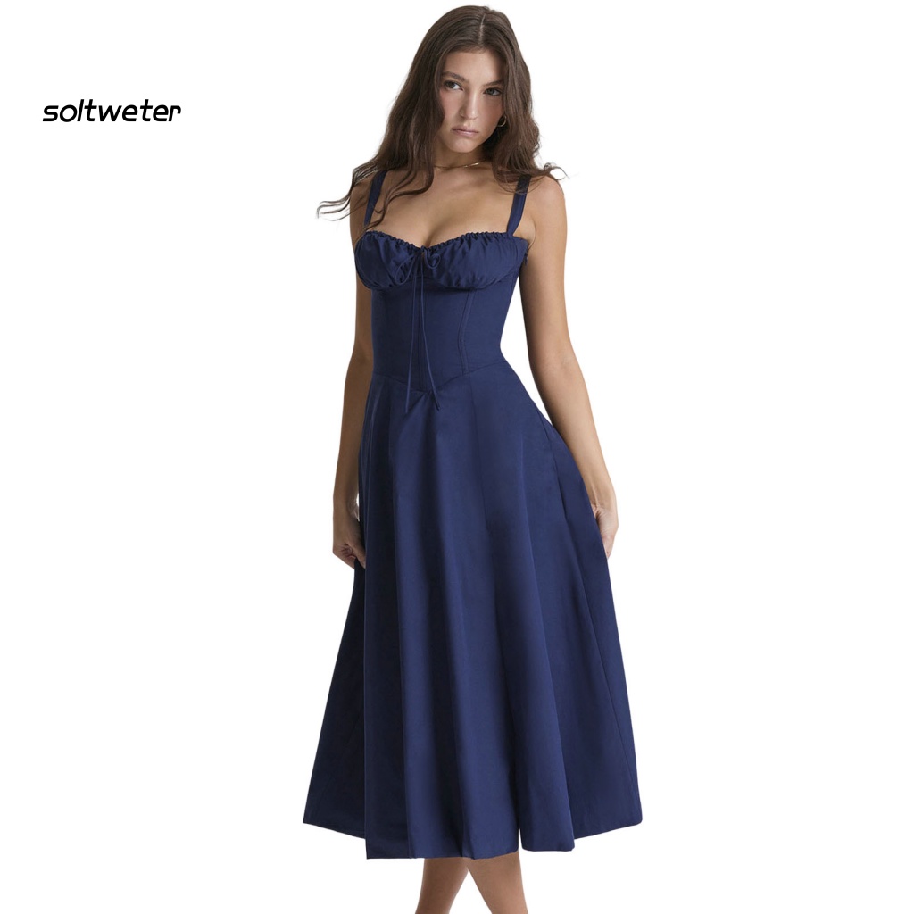 Đầm Dự Tiệc Không Tay Cổ Khoét Sâu Hở Lưng Xẻ Tà Màu Sắc Đơn Giản Thời Trang Cho Nữ