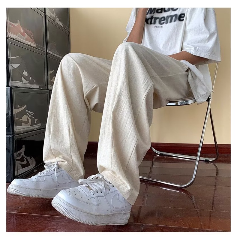 Quần Dài Vải Lanh Cotton Ống Rộng Phong Cách Đường Phố Mỹ Thời Trang Mùa Hè Cho Nam