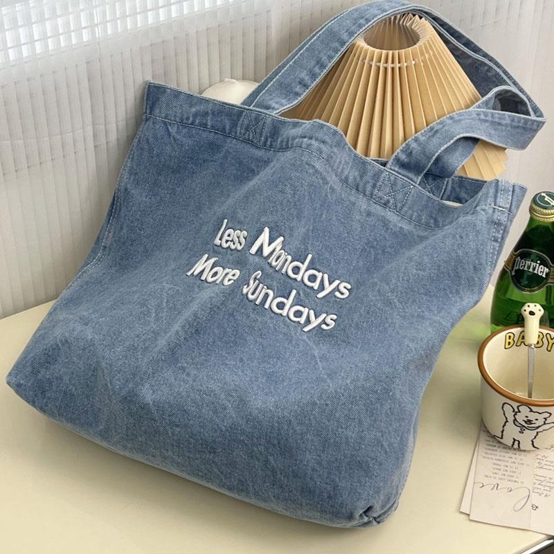 Túi Xách Denim Thêu Họa Tiết Thời Trang Hàn Quốc Cho Nữ