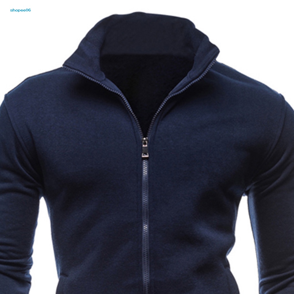 Pemg Áo Khoác Màu Trơn Dáng Ôm Có Dây Kéo Đáy Gân Mặc Hàng Ngày Cho Nam