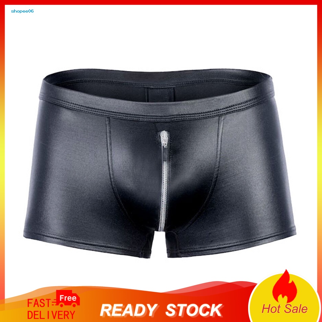 Quần Lót Nam PEMG Chữ U Hở Đáy Chất Liệu Giả Da Phối Khóa Kéo Màu Trơn Co Giãn Tốt Dùng Trang Trí Phòng Khách