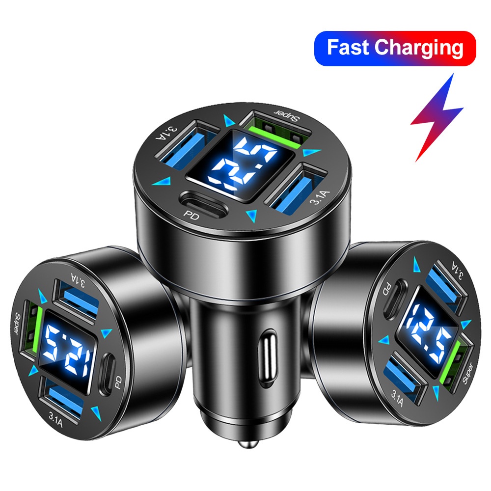 Tẩu Sạc Nhanh 4 Cổng 66W PD Type-C QC3.0 Thông Minh Cho Xe Hơi