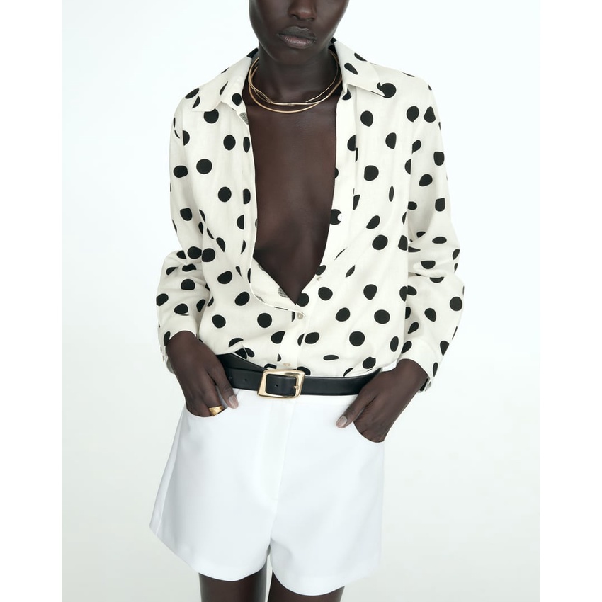 Áo Sơ Mi Vải Lanh Dáng Rộng Họa Tiết Chấm Bi Cài Một Hàng Nút Kiểu Mới Thời Trang Mùa Hè 3715625