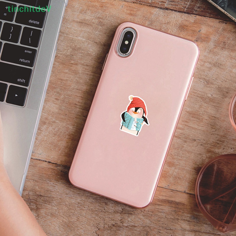 Bộ 50 Miếng Dán Chống Thấm Nước Hình Chim Cánh Cụt Dễ Thương Trang Trí Xe Hơi / Xe Máy