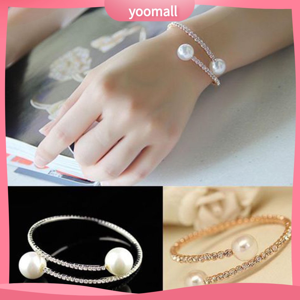 Vòng Đeo Tay Dạng Mở Đính Đá &amp; Ngọc Trai Giả Thời Trang Cho Nữ