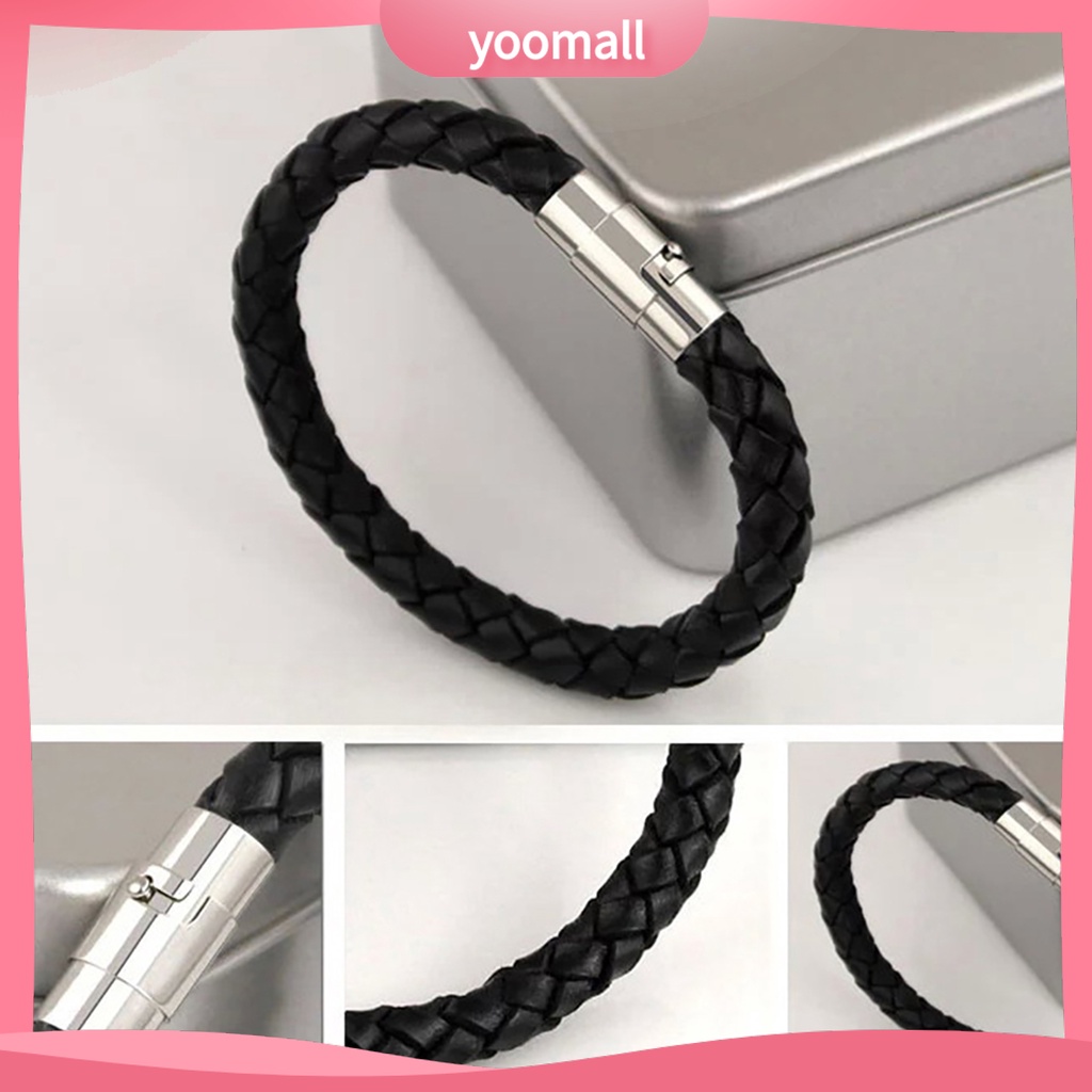 [YM] Vòng Đeo Tay Dây Da Bện Khóa ic Đa Năng Cho Nam Kỷ Niệm