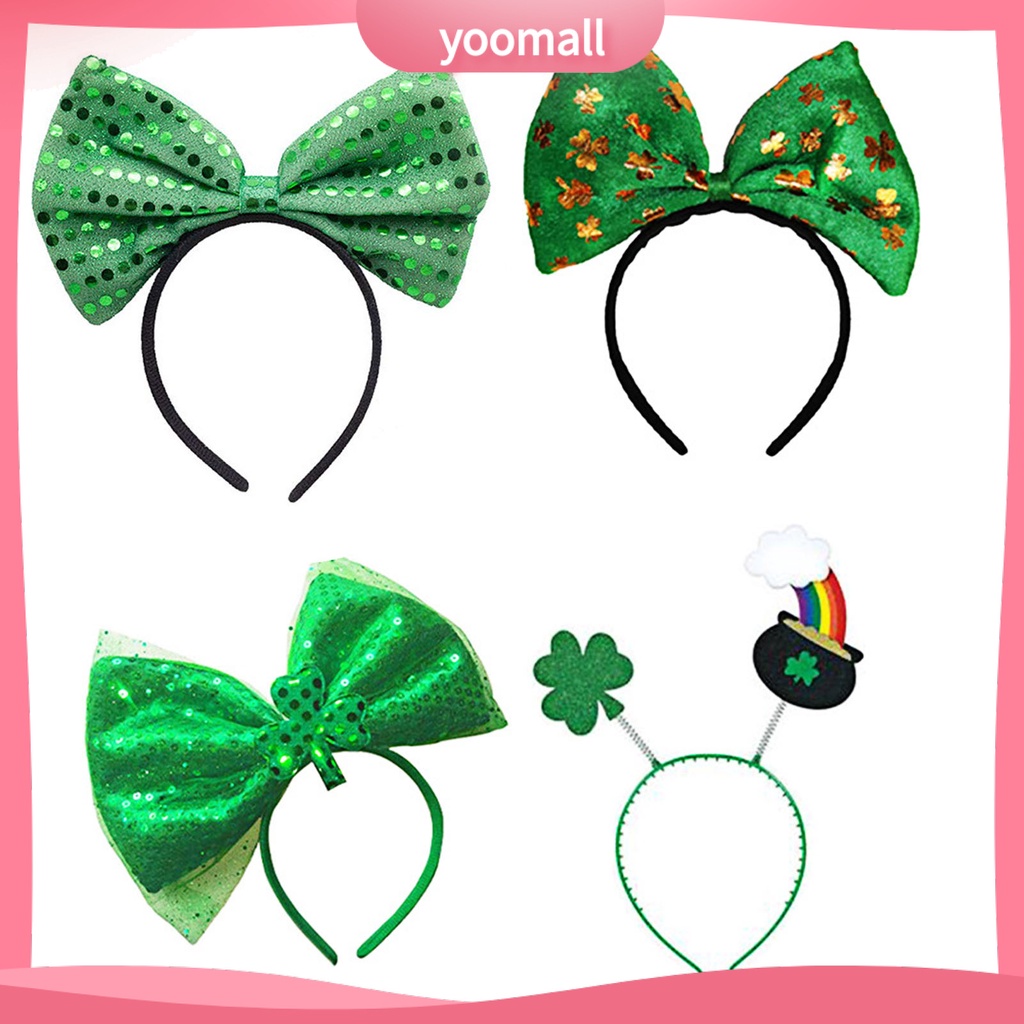 Băng Đô Cài Tóc Hình Nón Đính Nơ Lấp Lánh Cho Ngày Thánh Patricks