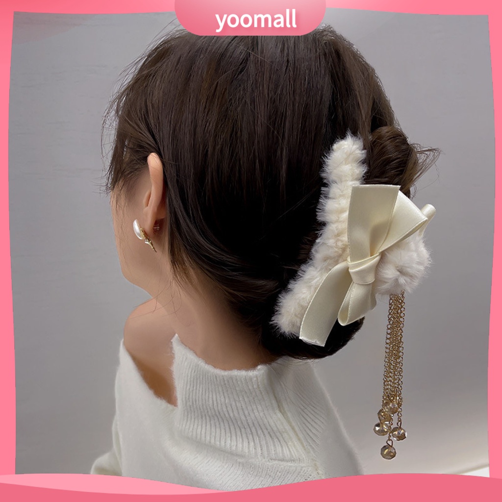 Kẹp Tóc Hình Bướm Đính Ngọc Trai Giả Dáng Dài Phối Tua Rua Dễ Thương Phong Cách Hàn Quốc