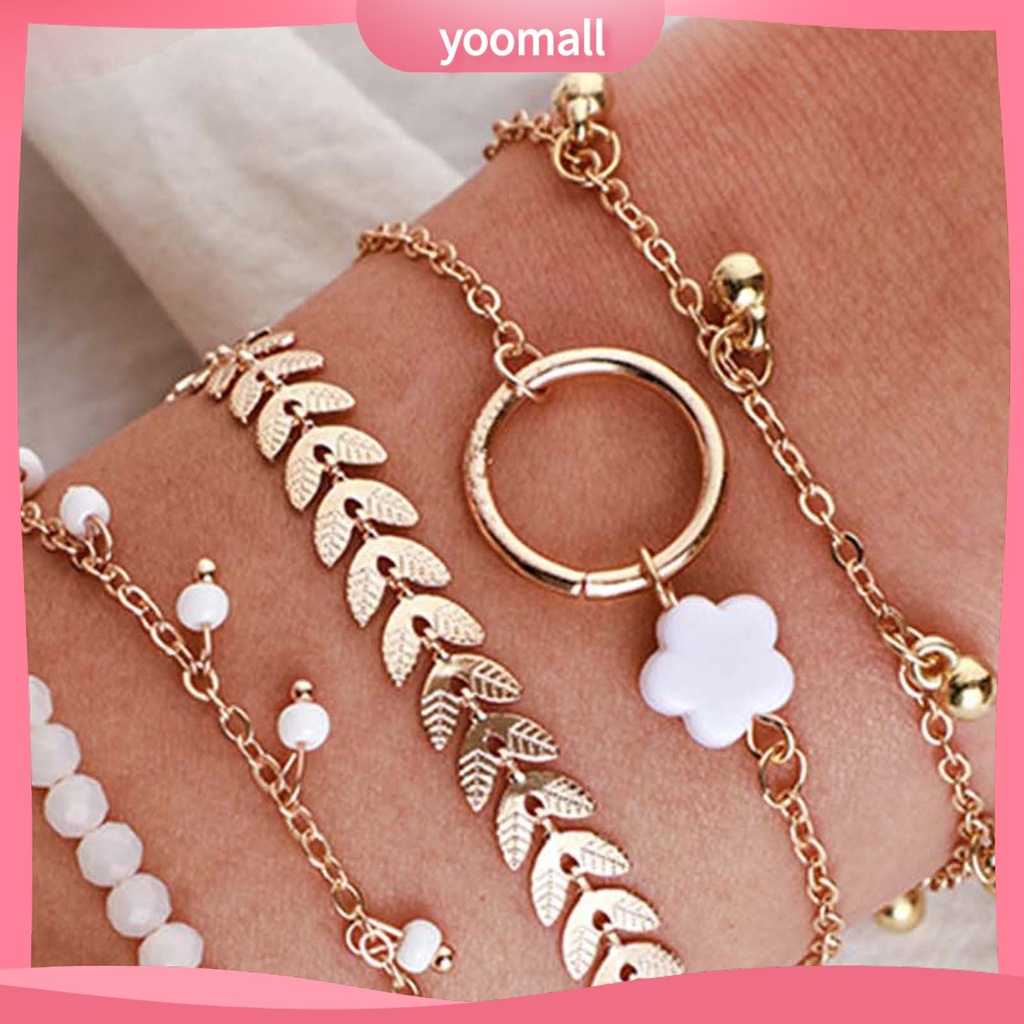 Set 6 Vòng Tay Hợp Kim Xếp Chồng Lên Nhau Cho Nữ