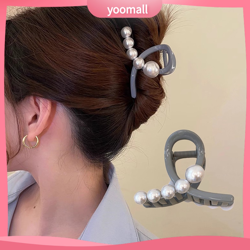 [YM] Kẹp Tóc Móng Vuốt Đính Ngọc Trai Giả Khoét Lỗ Chéo Mạnh Mẽ Màu Sắc Tương Phản Chống Trượt Tạo Kiểu Tóc Cho Nữ