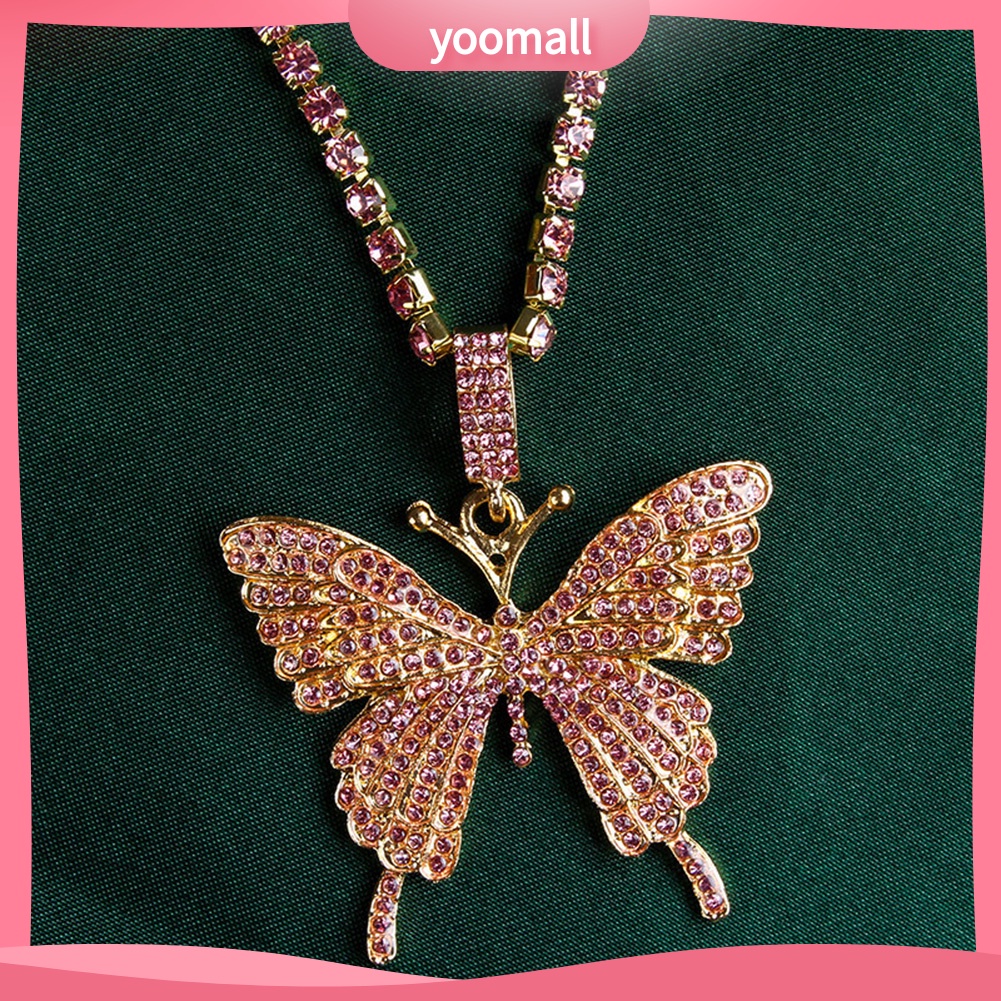 Vòng cổ Một Lớp Bằng Thép Không Gỉ Mặt Hình Bướm Đính Đá Thời Trang Dành Cho Nữ