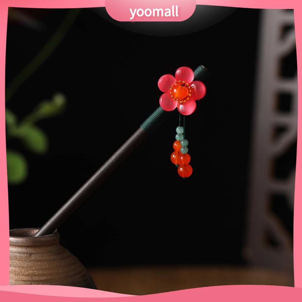 Trâm Cài Tóc Bằng Gỗ Đính Hạt Và Tua Rua Phong Cách Trung Hoa Cổ Điển Cho Nữ