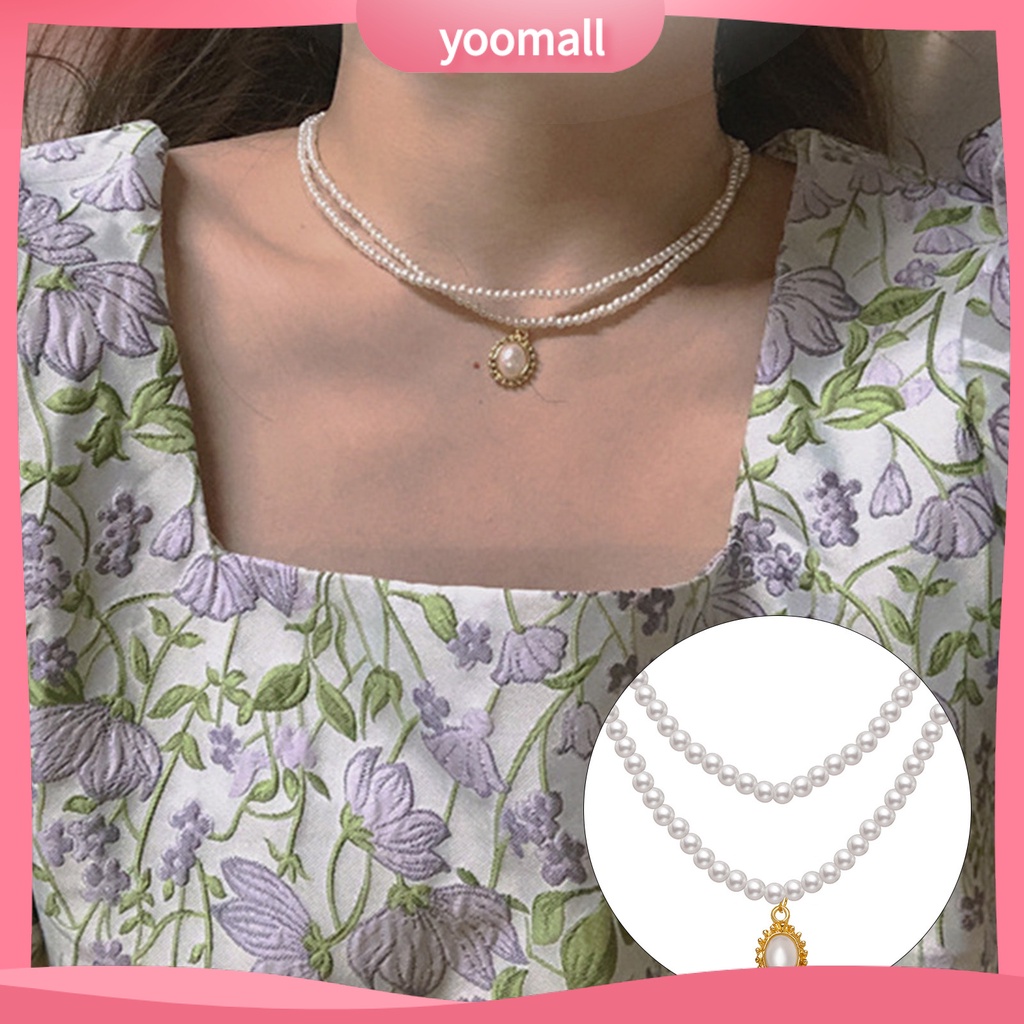 Vòng cổ Hai Lớp Đính Ngọc Trai Nhân Tạo Thời Trang Dành Cho Nữ