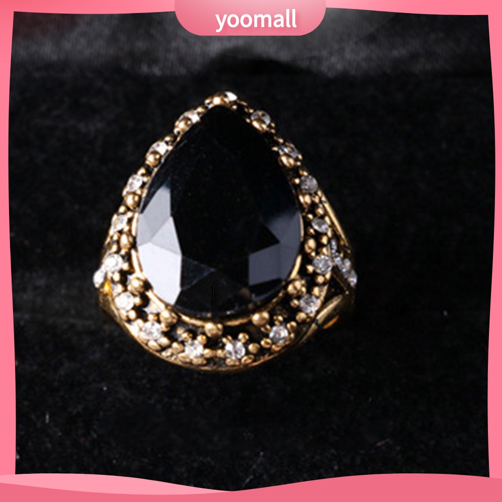 Nhẫn Đính Đá Hình Giọt Nước Phong Cách Vintage