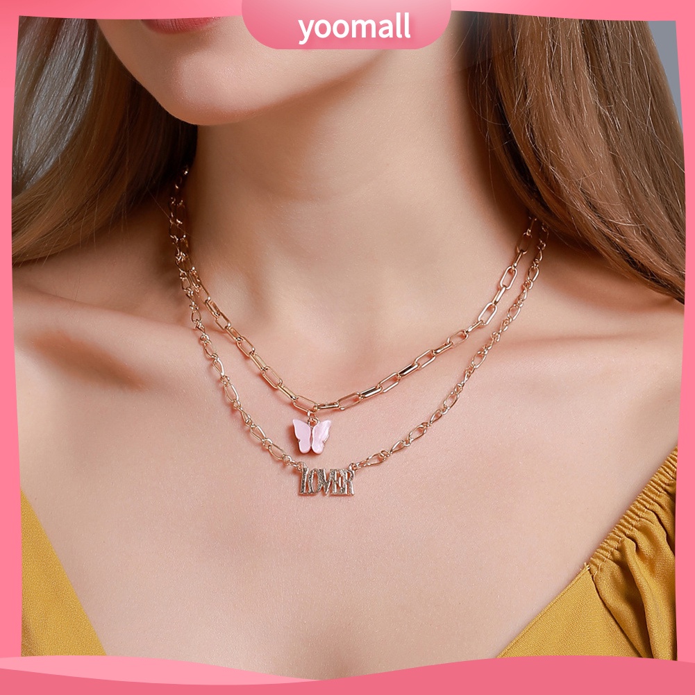 Vòng cổ Dài Hai Lớp Mặt Hình Bướm Và Chữ Cái Thời Trang