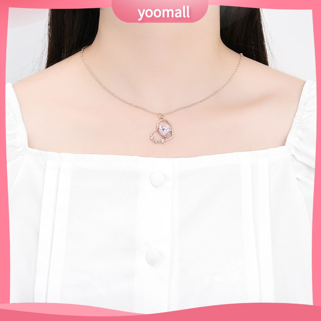 1 Bộ Vòng cổ + Bông Tai Đính Đá Hình Trái Tim Lấp Lánh Cho Nữ