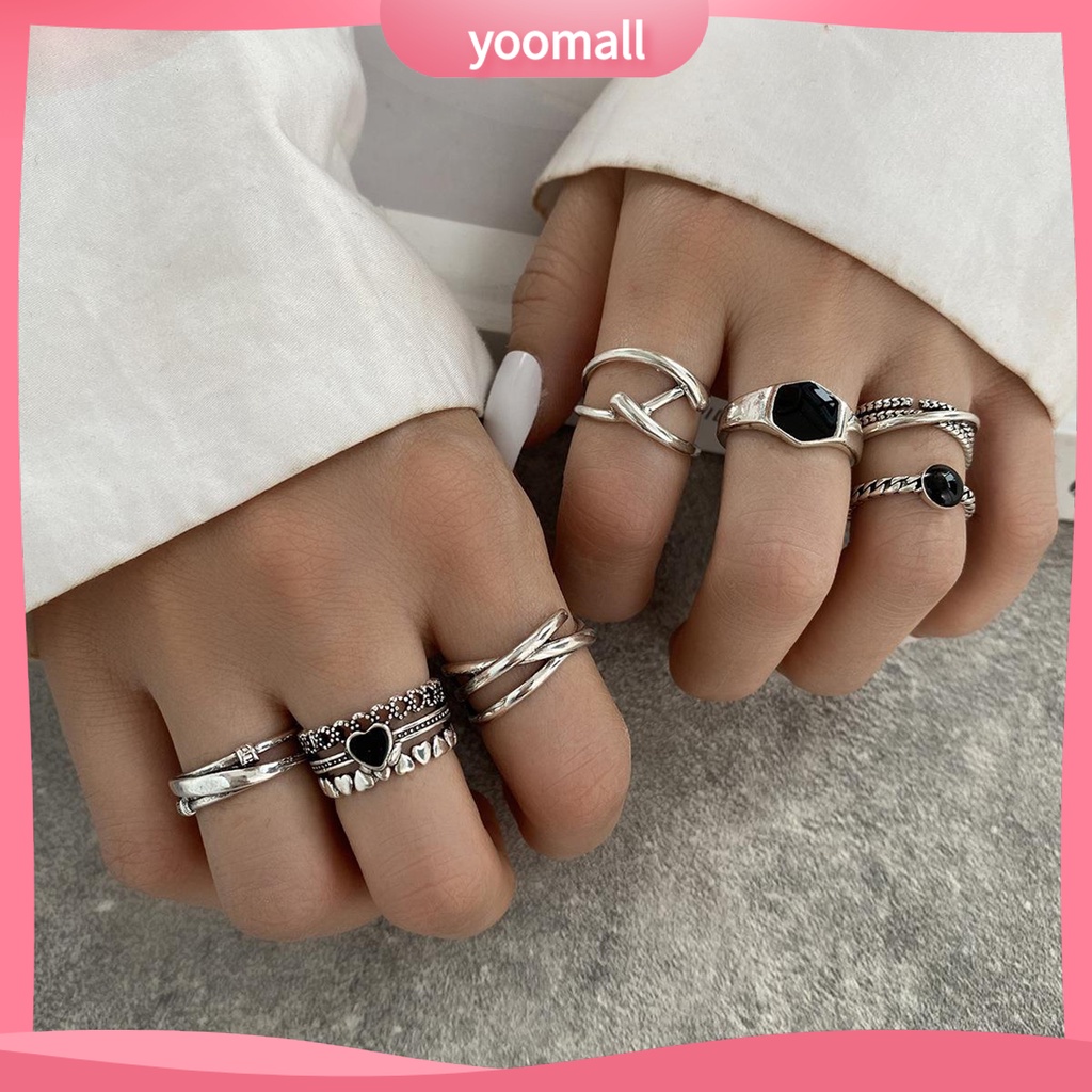 Set 7 Nhẫn Đeo Khớp Ngón Tay Kim Loại Đính Đá Thời Trang Cho Nữ