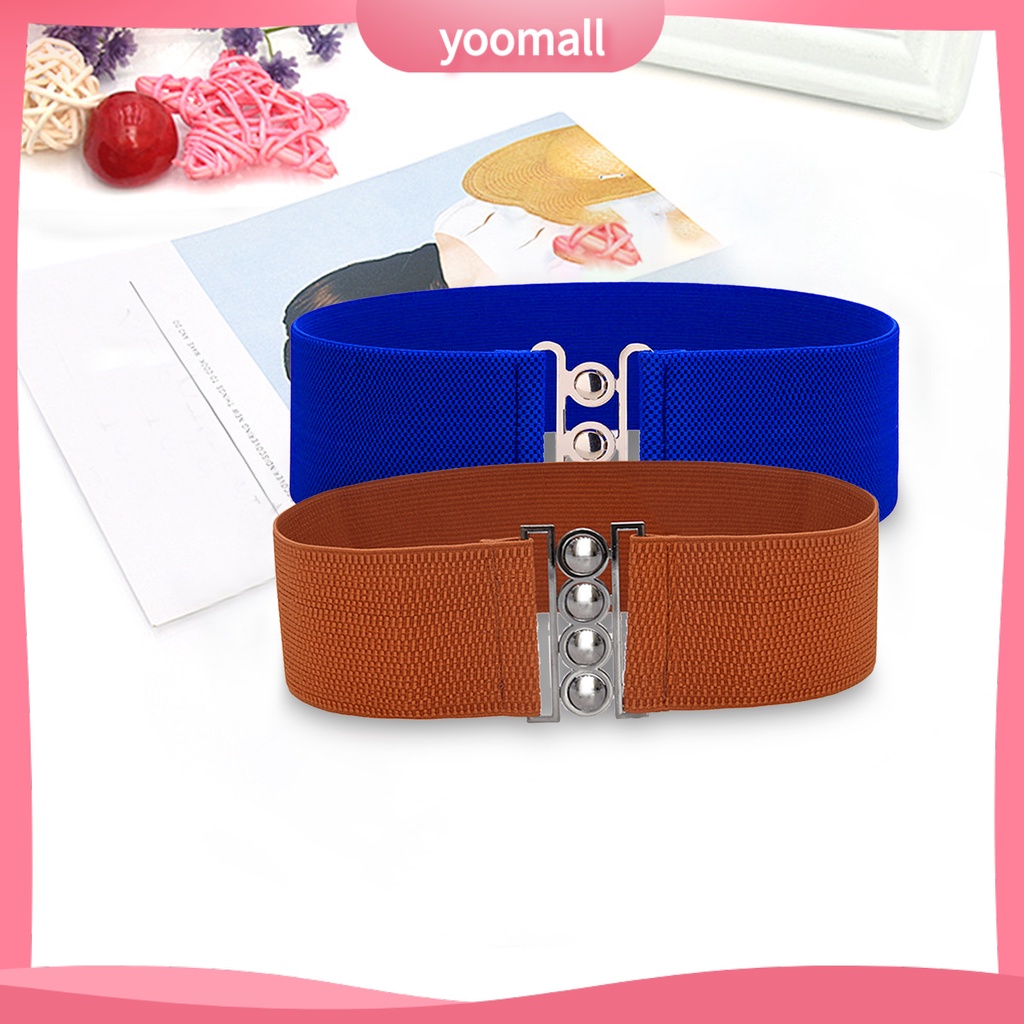 Thắt Lưng Bản Rộng Co Giãn Màu Trơn Đính Hạt Thích Hợp Mặc Hàng Ngày