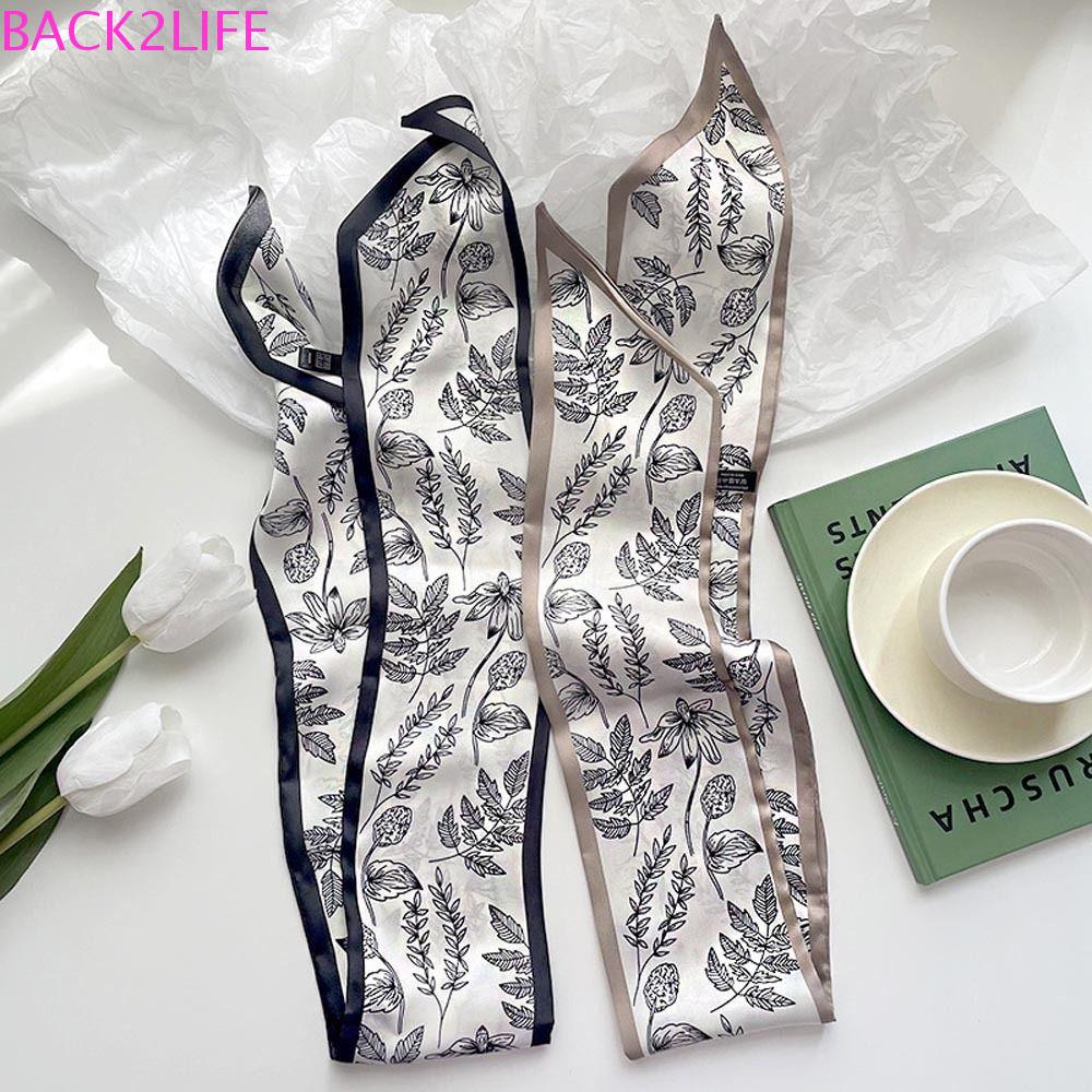 BACK2LIFE Khăn Choàng Cổ Dài Bằng Lụa Satin In Họa Tiết Hoa Lá Ngọt Ngào Phụ Kiện Thời Trang Cho Nữ
