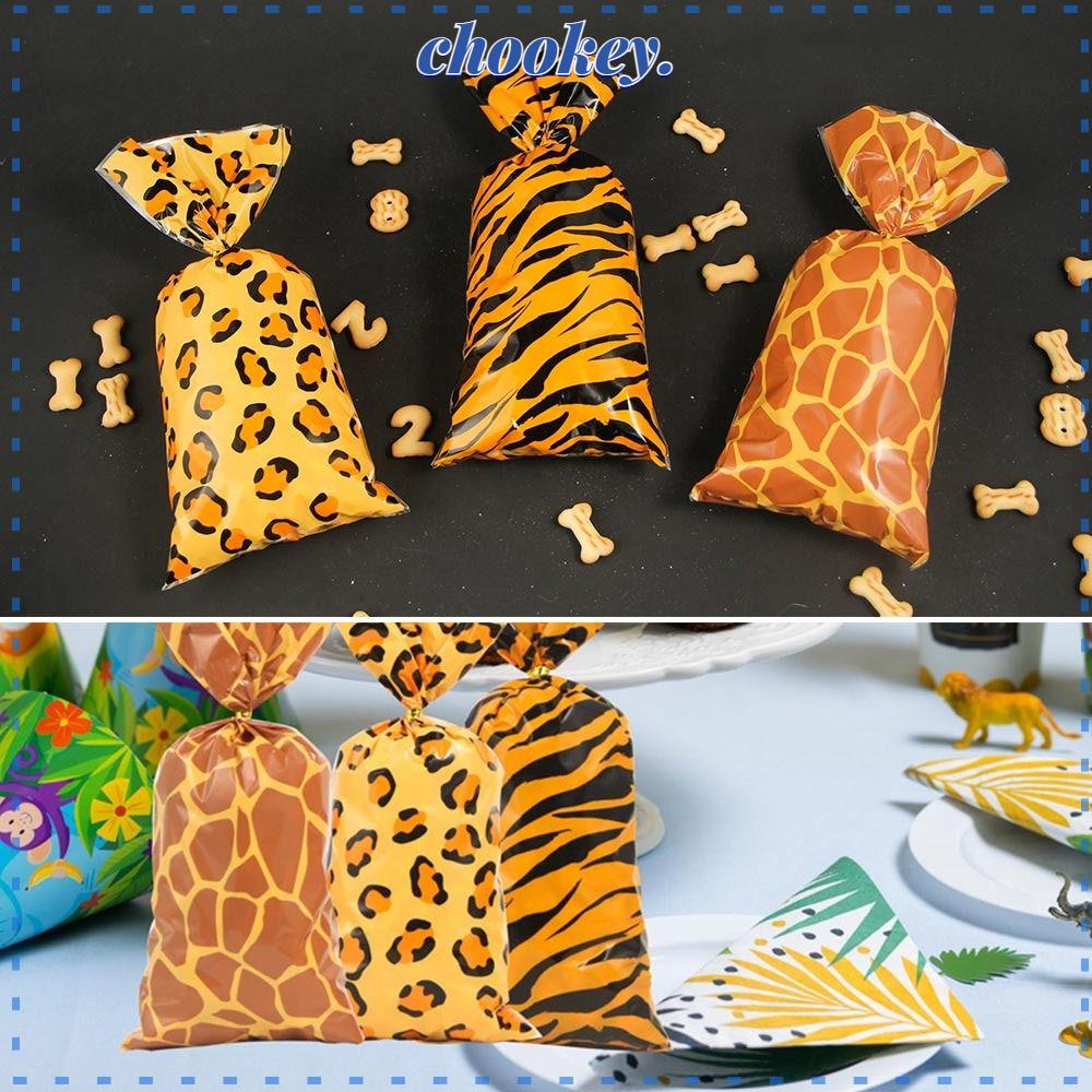 CHOOKEY Set 50 / 100 Túi Đựng Kẹo In Họa Tiết Động Vật / Hươu Cao Cổ 27.5cmx12.5cm Kèm Dây Buộc Tiện Dụng