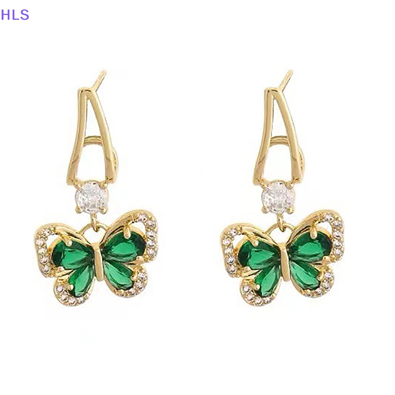 1 Đôi Bông Tai Hình Bướm Đính Đá Zircon Màu Xanh Lá Cây Phong Cách Vintage Thời Trang Dành Cho Nữ
