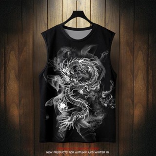  Áo Thun Bóng Rổ Không Tay In Hình Rồng Phong Cách Trung Hoa Dành Cho Nam Giới 