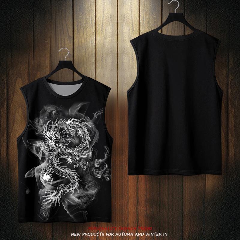 Áo Thun Bóng Rổ Không Tay In Hình Rồng Phong Cách Trung Hoa Dành Cho Nam Giới