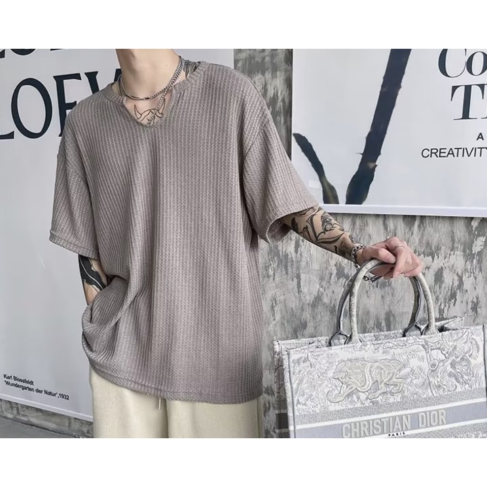 Áo Thun Tay Ngắn Cổ Chữ V Phong Cách Đường Phố Hàn Quốc Cho Nam