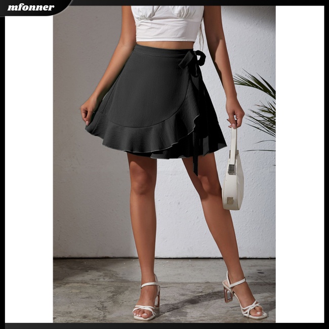 Chân Váy Ngắn Lưng Cao Cột Dây Màu Sắc Đơn Giản Thời Trang Mùa Hè Xinh Xắn Cho Nữ