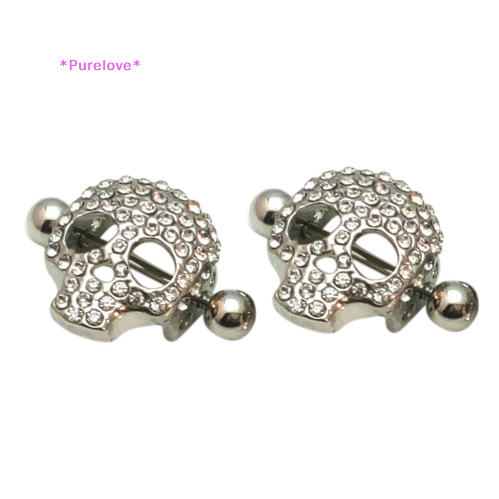 Nhẫn Núm Vú Giả Bằng Thép Hình Đầu Lâu Pha Lê 14G Mới