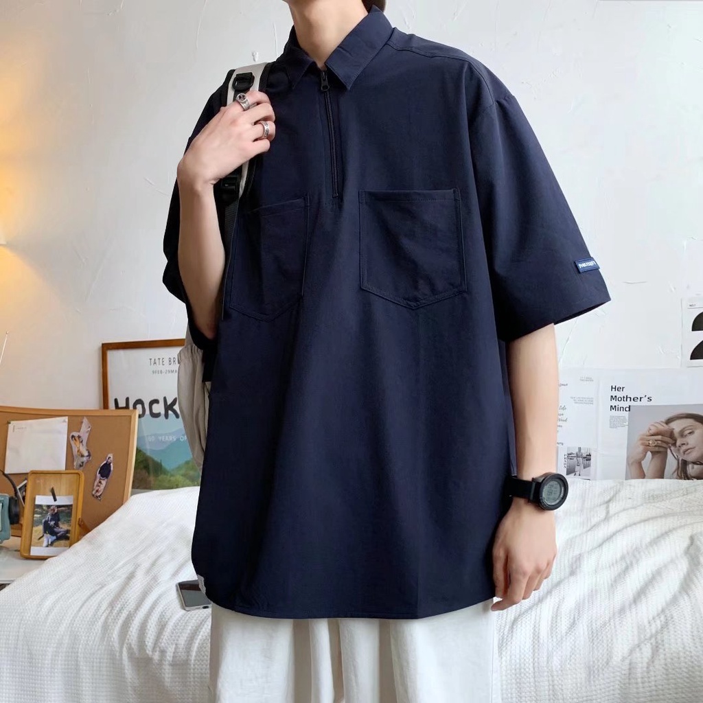 Áo Sơ Mi Tay Lửng Dáng Rộng Thời Trang Mùa Hè Phong Cách Hàn Quốc Cho Nam