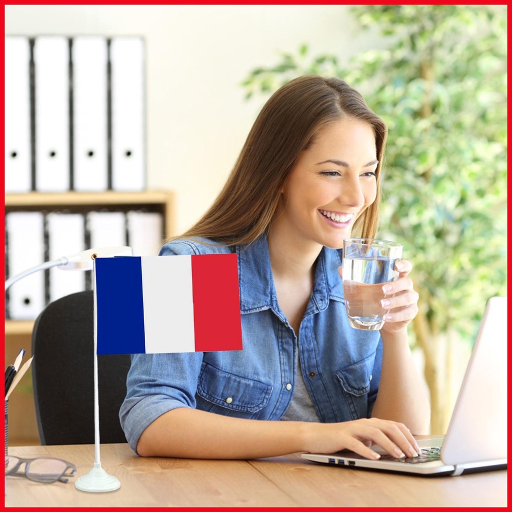 Set 10 Lá Cờ Pháp Mini Cầm Tay Màu Xanh Dương / Trắng / Đỏ 5.5 X 8.3inch