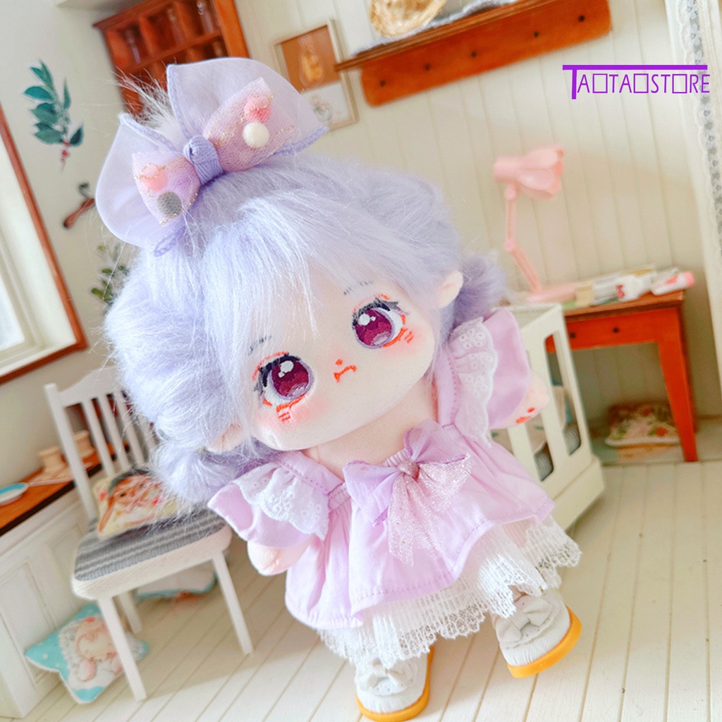 1 Bộ Quần Áo Búp Bê 20cm Bằng Cotton Viền Ren Màu Trơn Dễ Thương
