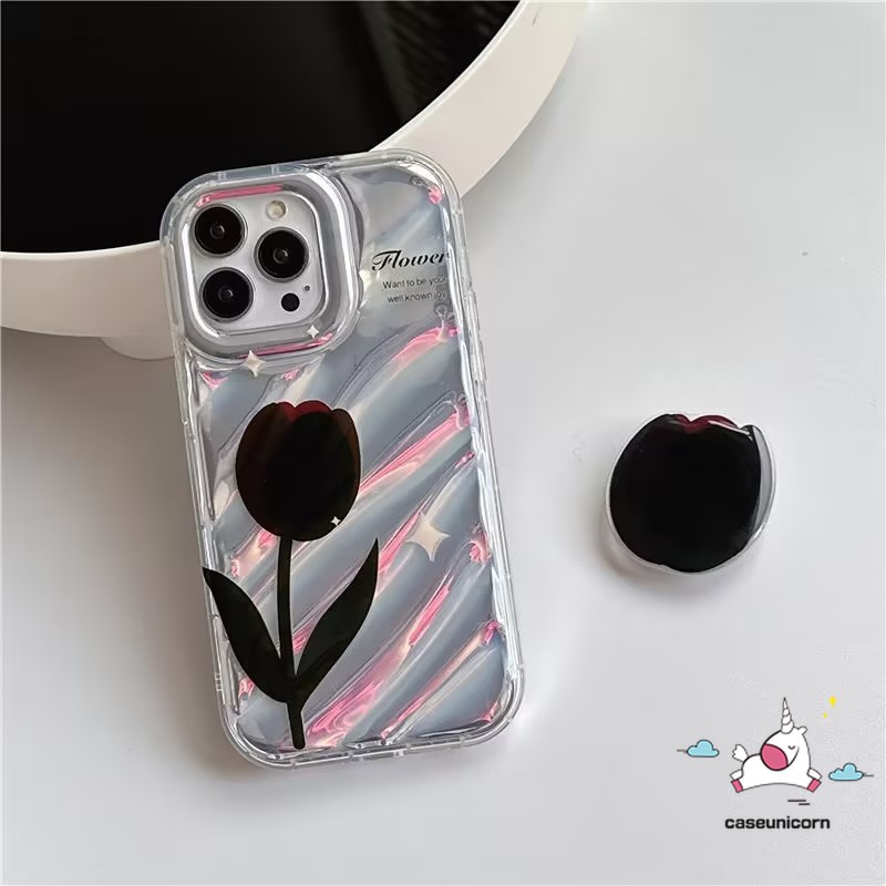 Sang Trọng Ốp Điện Thoại Dẻo Màu laser Họa Tiết Hoa tulip 3d Cho iphone 11 xr 15 14 13 12 pro max 6 6s 7 8 plus x xs max se 2020 Giá Đỡ