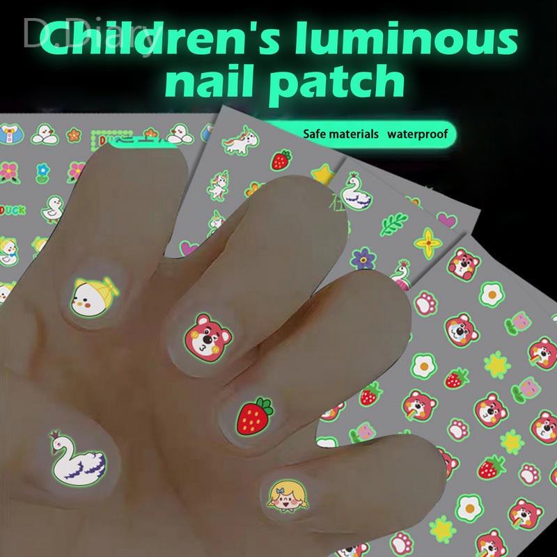 Miếng Dán Móng Tay Dạ Quang Hình Công Chúa Băng Giá Sophia Minnie Wiinie The Pooh Phát Sáng Trong Đêm Dành Cho Bé Gái