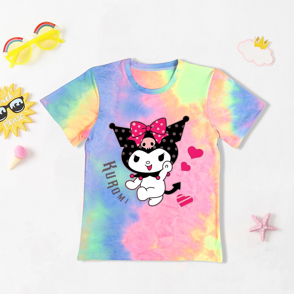 Kuromi In Áo Thun Trẻ Em Cổ Tròn Tay Ngắn Bé Gái Áo Buộc Nhuộm Áo Kuromi Mùa Hè Top Tee