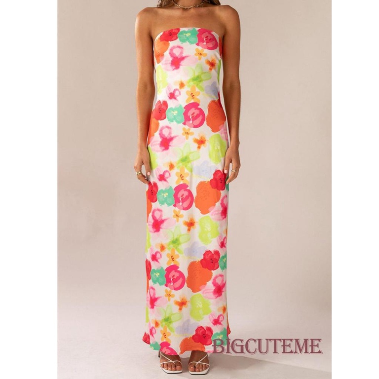 Đầm Dài Không Tay Cổ Thuyền In Hoa Hở Lưng Cột Dây Thời Trang Mùa Hè Cho Nữ