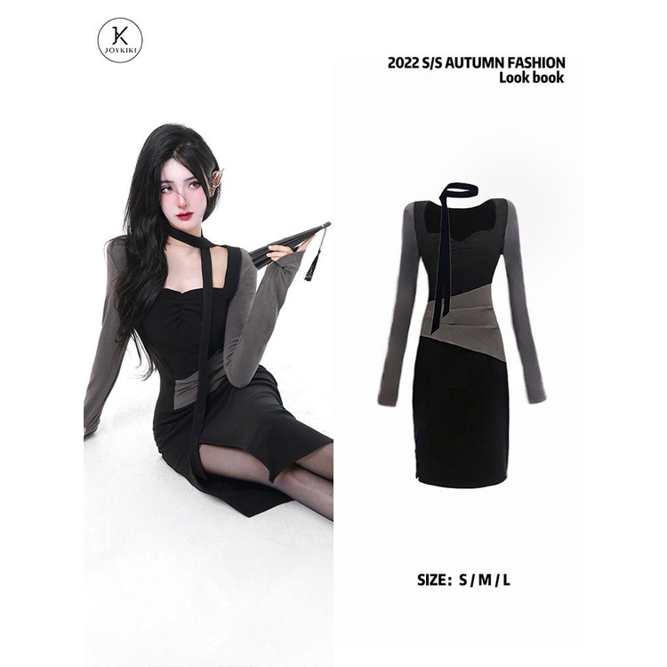 Đầm Đen Tay Dài Dáng Ôm Thời Trang Quyến Rũ Cho Nữ